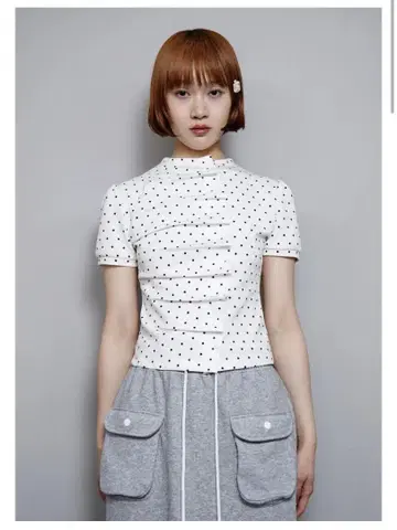 tie.me button up T-shirt-dot 도트 블라우스