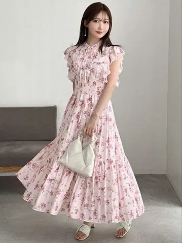 SHEIN FRIFUL 여성용 스모크 꽃무늬 반팔 미디 길이 원피스