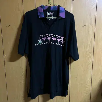 Pink Panther 플라밍고 자수 피케 셔츠 XL 90년대