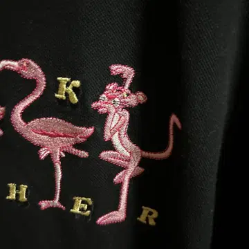 Pink Panther 플라밍고 자수 피케 셔츠 XL 90년대