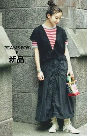새상품 빔즈 보이 BEAMS BOY 컷워크 볼레로 반팔 탈착식 옷깃 블랙