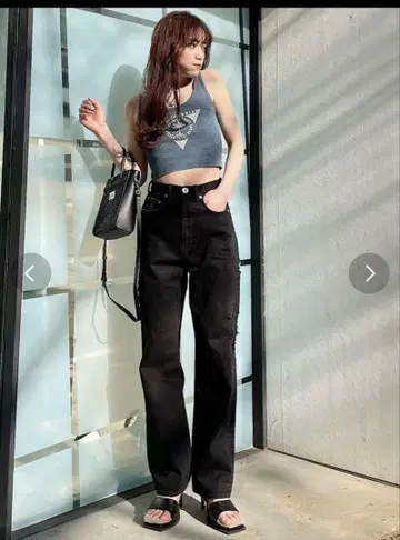 GYDA 하이 웨스트 사이드 브로큰 와이드 데님 블랙