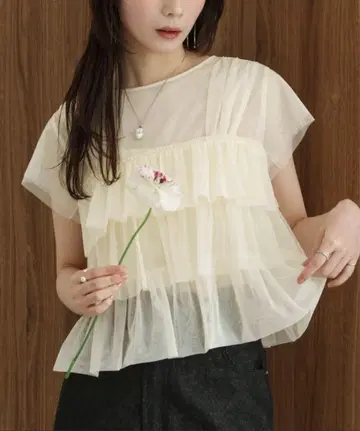 hinari 튤 프릴 프렌치 슬리브 상의