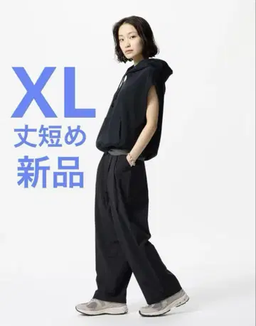 유니클로 울트라 스트레치 액티브 와이드 팬츠 블랙 짧은 기장 XL