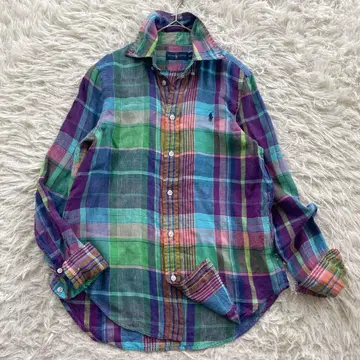 Ralph Lauren 린넨 100% 바이컬러 긴팔 버튼 Y 셔츠
