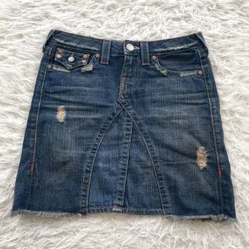 TRUE RELIGION USA제 데님 스커트 데미지