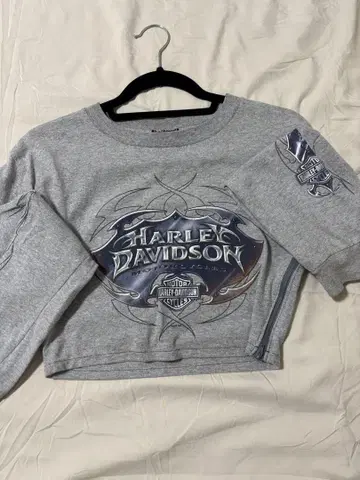Harley Davidson 크롭 리메이크 티셔츠 그레이