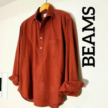 BEAMS 풀오버 셔츠 긴팔 린넨 혼방 벽돌색 (테라코타)