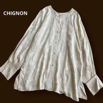 CHIGNON 보타니컬 드레이프감 셔츠 자카드 노카라 긴팔 광택