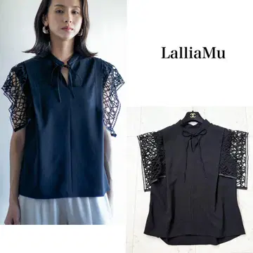 미사용급 25SS LalliaMu 크로셰 레이스 슬리브 블라우스 블랙 M
