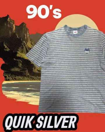 QUIK SILVER 90년대 빈티지 보더 티셔츠 자수 로고 미국 생산