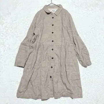 선밸리 무릎 기장 셔츠 원피스 M 긴팔 라이트 베이지 린넨 캐주얼