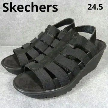 스케쳐스 블랙 스트랩 웨지 샌들 24.5