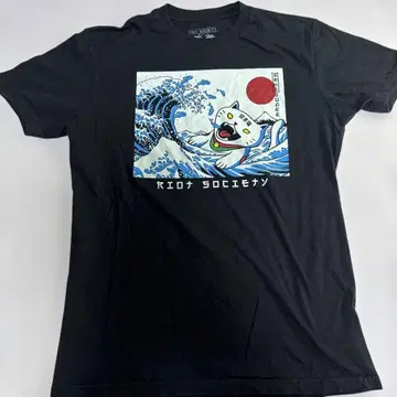 Riot Society 파도와 고양이 티셔츠 블랙 M 사이즈 USA 제작