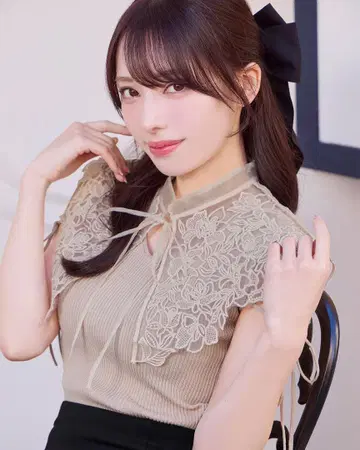 미셸 마카롱 레이스 칼라 니트 탑 베이지 프리 사이즈
