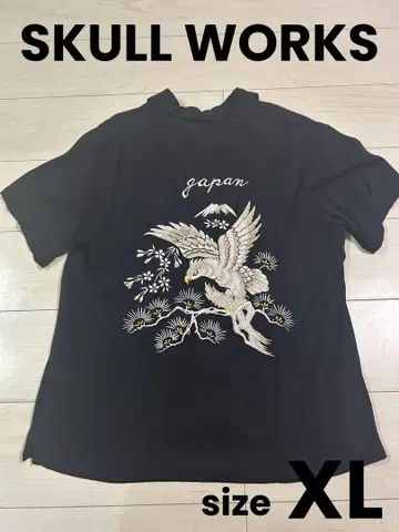 SKULL WORKS 스컬 워크스 자수 블랙 반팔 셔츠 오픈 카라