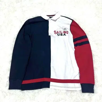 TOMMY HILFIGER 럭비 셔츠 삼색 자수 로고 아메카지
