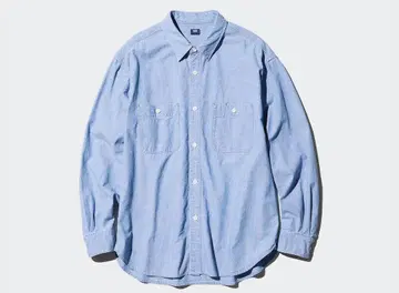 UNIQLO 샴브레이 오버 셔츠 61 Blue M 사이즈
