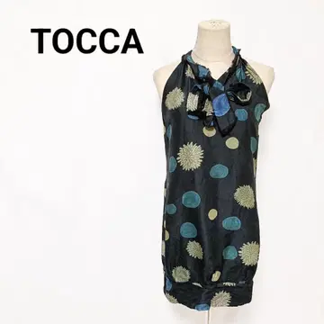TOCCA 토카 실크 100% 홀터넥 블라우스 도트 플라워 무늬 블랙 0