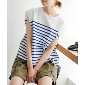 SLOBE IENA 패널 보더 턱 티셔츠