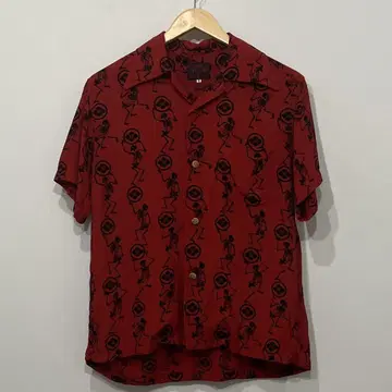 새상품급 EVISU 스컬 가문 해골 올 패턴 레이온 알로하 셔츠 M 38