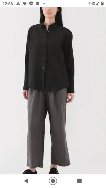 MUJI 워싱 린넨 차콜 그레이 이지 팬츠 와이드 팬츠