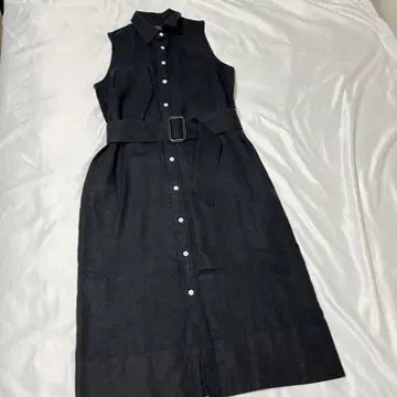 폴로 랄프로렌 린넨 슬리브리스 셔츠 원피스 허리 마크 블랙