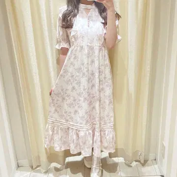 evelyn 오리지널 꽃무늬 프릴 OP 핑크