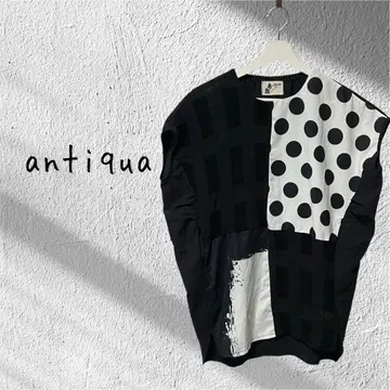 antiqua 안티카 도트 무늬 슬리브리스 상의 화이트 블랙