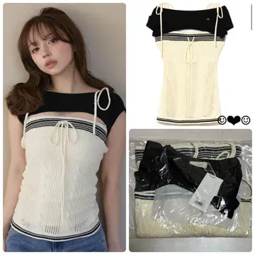 andmary Kitty cable knit tops ivory