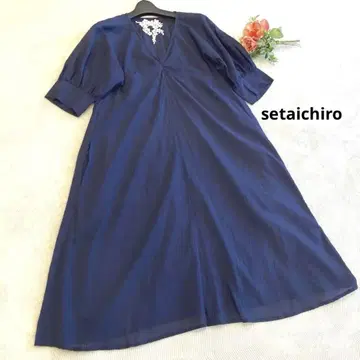 setaichiro 세타이치로 코튼 V넥 반팔 원피스 네이비