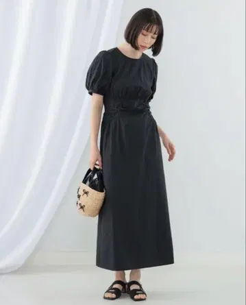 Ray BEAMS 사이드 레이스업 원피스 블랙