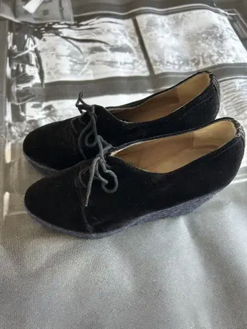 블랙 벨벳 웨지힐 에스파드리유 신발