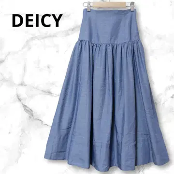 Deicy 데이시 백 리본 롱 플레어 스커트 블루