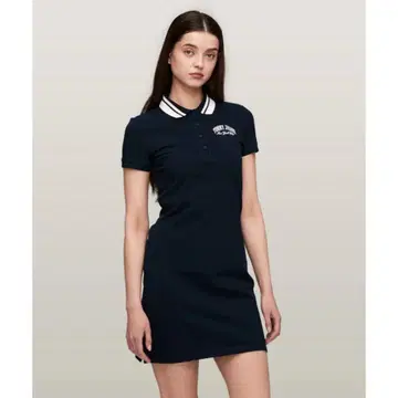 TOMMY JEANS 핏 티핑 폴로 원피스 네이비
