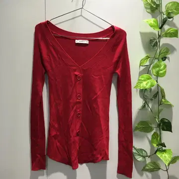 [ ZARA ] 긴팔 가디건 리브 레드 V넥 S 사이즈