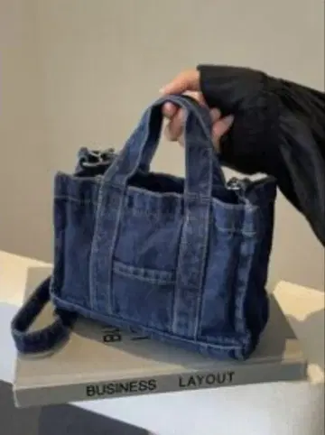 데님 숄더백 핸들 포함
