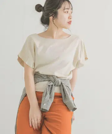 ITEMS URBAN RESEARCH 오리가미 턱 린넨 블라우스 베이지
