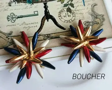 BOUCHER 삼색 에나멜 별 모양 귀걸이 빈티지