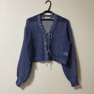 PAGEBOY 프론트 리본 메쉬 가디건 블루 프리 사이즈