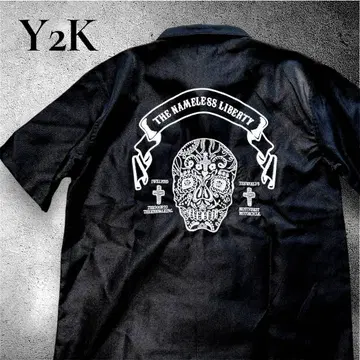 Y2K 셔츠 새상품 멕시칸 스컬 락 크로스 자수 빅 실루엣