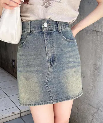 오로라 스톤 데님 미니 스커트 INGNI