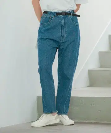 하이웨스트 파랑 데님 팬츠 벨트 포함