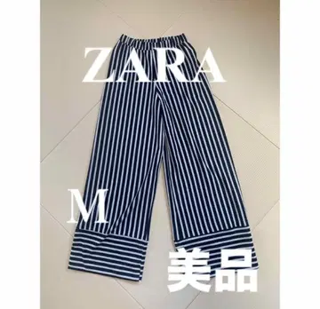 ZARA 스트라이프 와이드 팬츠 M 거의 새상품 슬림 효과 일본 미발매품
