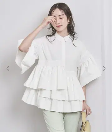 UNITEDARROWS 불규칙 셔링 6부 소매 블라우스 솔리드