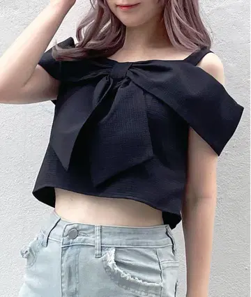 abc une face 오프숄더 리본 블라우스 블랙