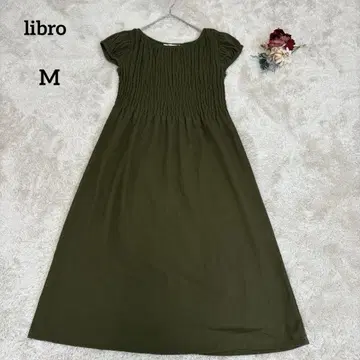 [ 리브로 ] libro 프릴 소매 롱 원피스 반팔 플레어 카키 M