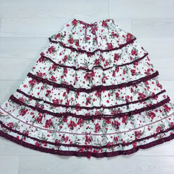 핑크하우스 초콜릿 코스모스 프린트 프릴 스커트