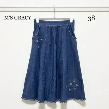 0166 M'S GRACY 플라워 모티브 데님 스커트 38 사이즈
