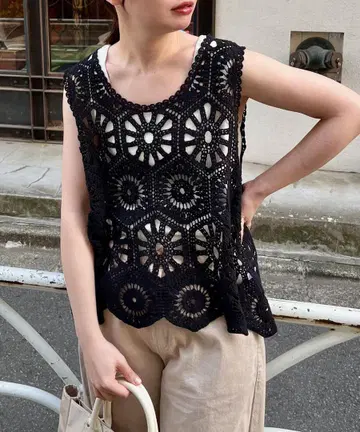 퓨어세신 열쇠 뜨기 스타일 베스트 뷔스티에 블랙